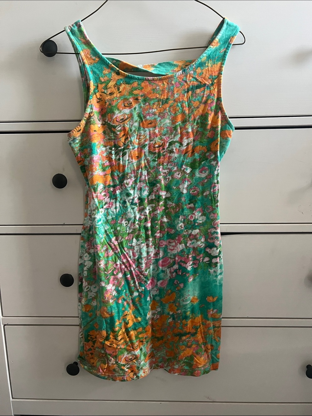 Sleeveless Floral Mini Dress in Teal and Orange